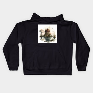 Watercolor Swamp Cabin Kids Hoodie